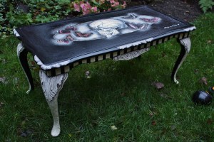 scull and butterflies coffee table, painted and varnished